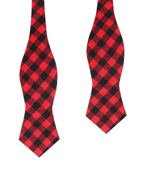 Red & Black Gingham Diamond Self Bow Tie