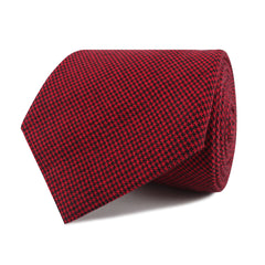 Red & Black Houndstooth Cotton Necktie Front Roll