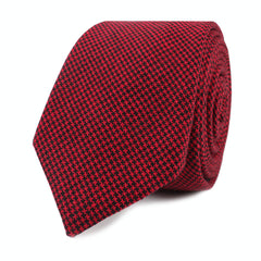 Red & Black Houndstooth Cotton Skinny Tie Front Roll