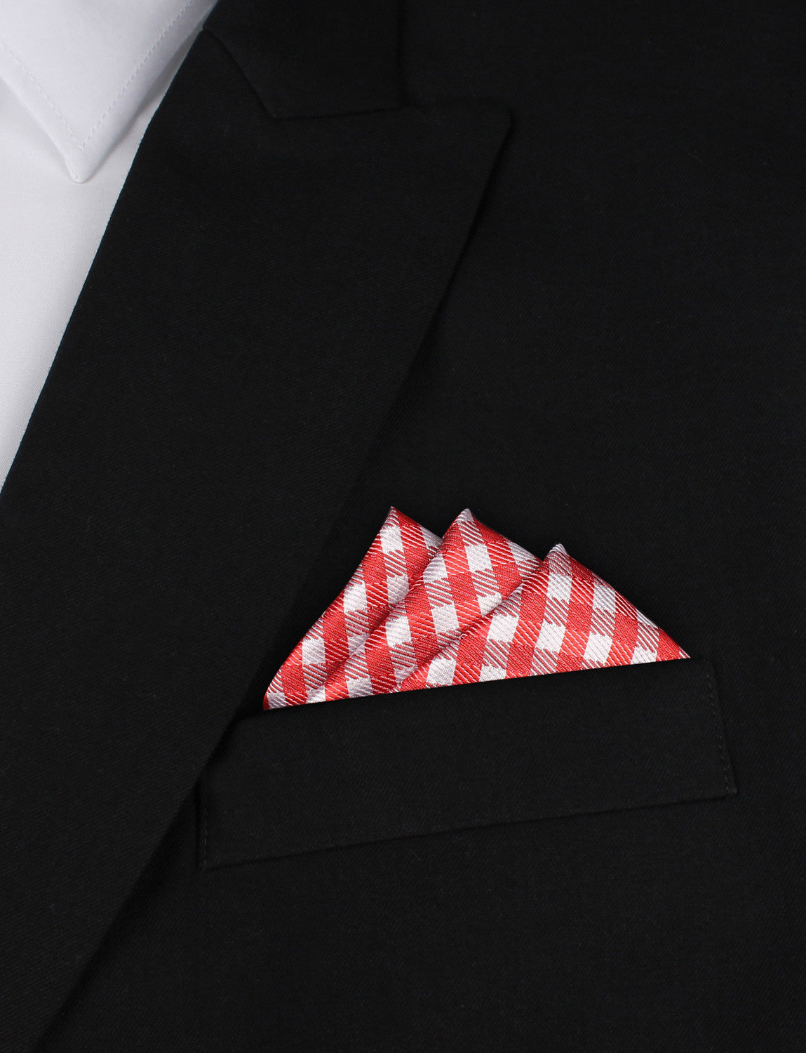 Red Gingham Oxygen Three Point Pocket Square Fold