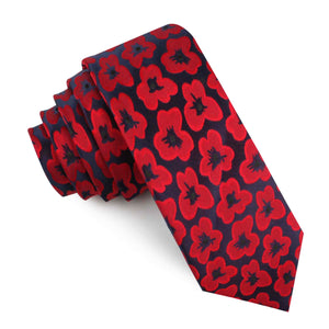 Red Poppy Floral Skinny Tie