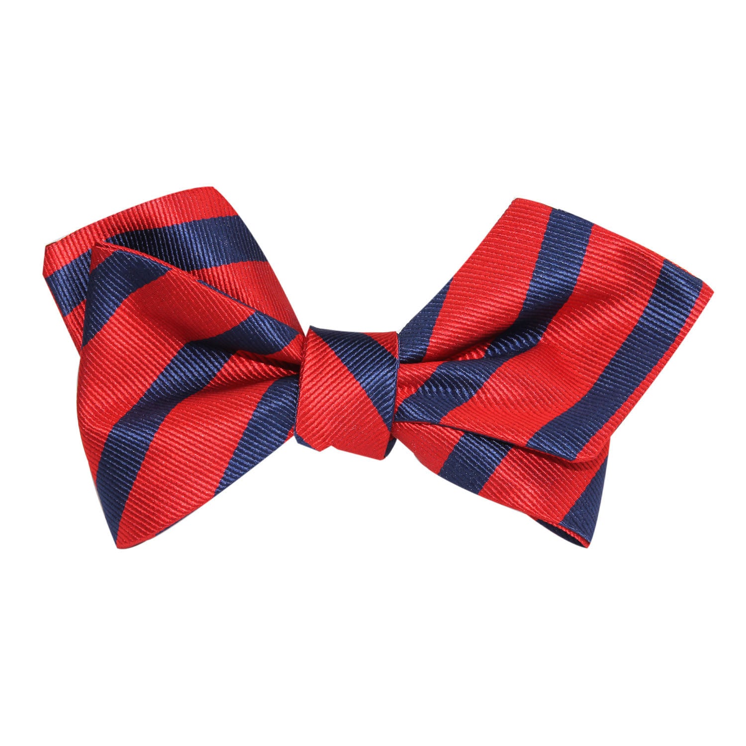 Red and Navy Blue Striped Self Tie Diamond Tip Bow Tie 1