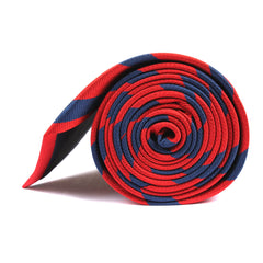 Red and Navy Blue Striped Tie Side View