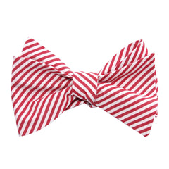 Red and White Chalk Stripe Cotton Self Tie Bow Tie 1