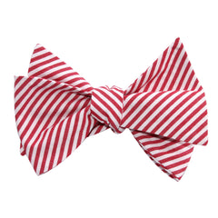 Red and White Chalk Stripe Cotton Self Tie Bow Tie 2