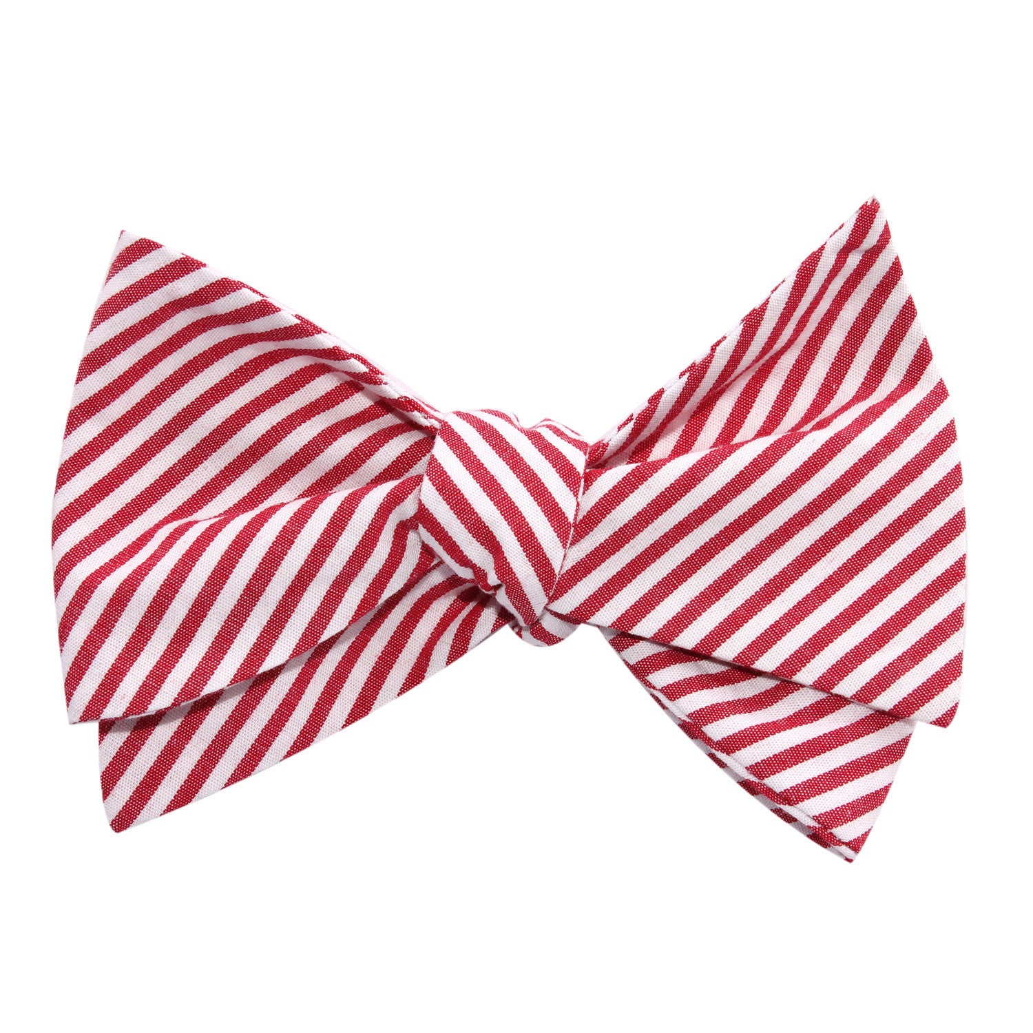 Red and White Chalk Stripe Cotton Self Tie Bow Tie 3