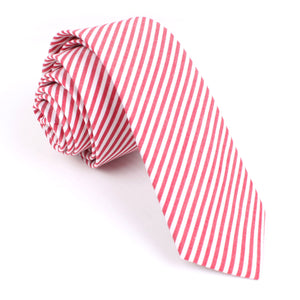 Red and White Chalk Stripe Cotton Skinny Tie