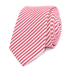 Red and White Chalk Stripe Cotton Skinny Tie Front