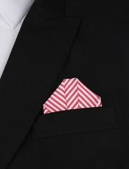Red and White Chalk Stripe Cotton Winged Puff Pocket Square Fold