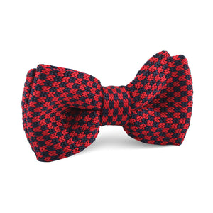 Red with Navy Blue Checkered Knitted Bow Tie