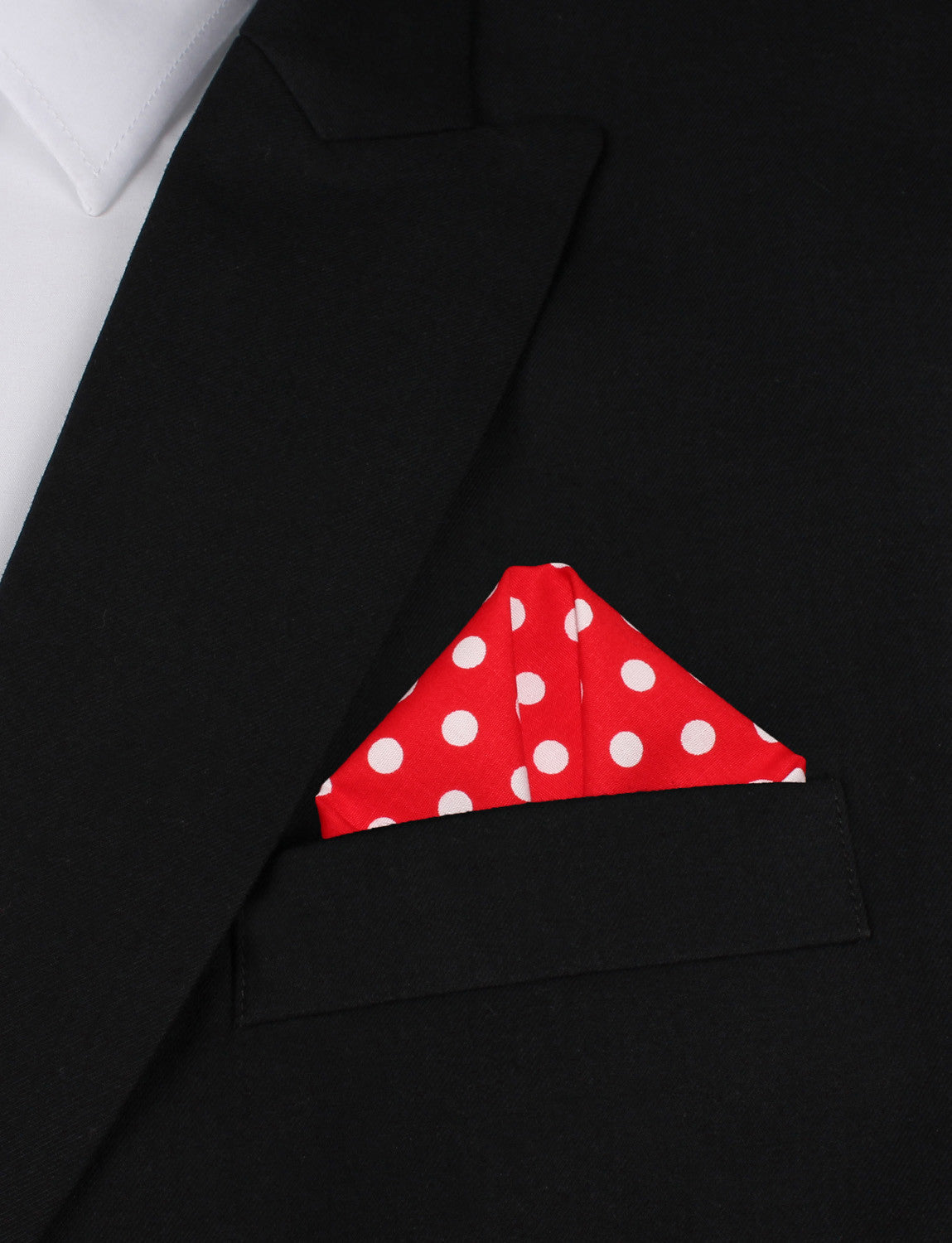 Red with White Large Polka Dots Cotton Winged Puff Pocket Square Fold
