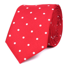 Red with White Polka Dots Skinny Tie Front