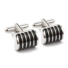 Ribbed Black cufflinks Double Front Side