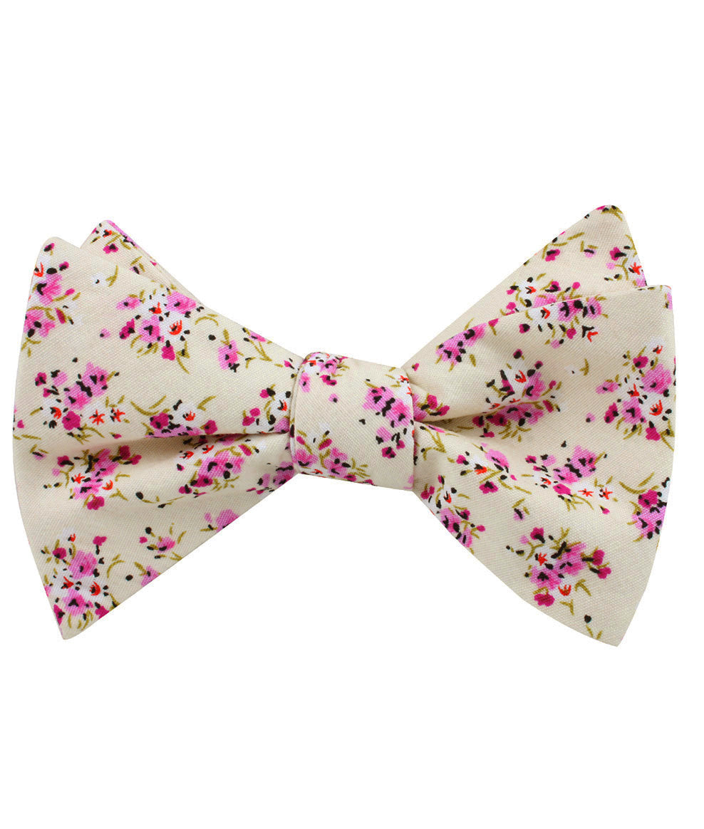 Río Pink Rose Floral Self Bow Tie Folded Up