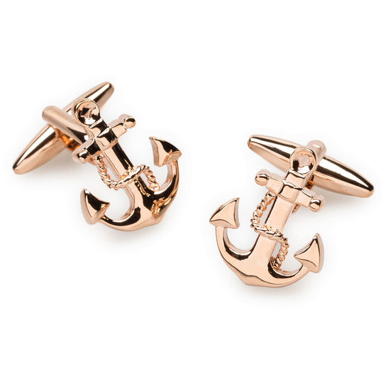 Rose Gold Anchor Rope Cufflinks
