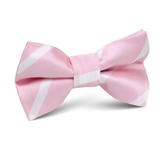 Rose Pink Striped Kids Bow Tie