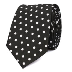 Royal Black Polka Dots Skinny Tie OTAA roll