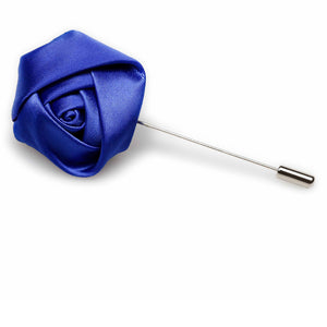 Royal Blue Satin Rose Lapel Pin