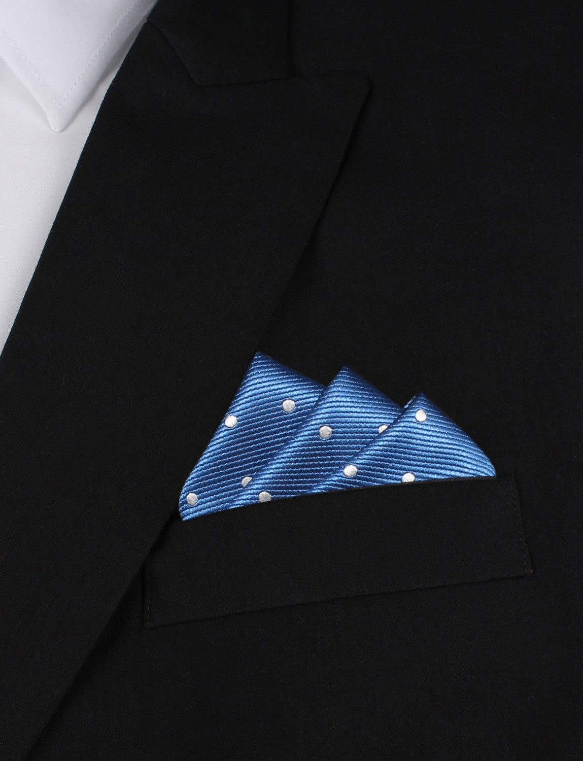 Royal Blue with White Polka Dots Oxygen Three Point Pocket Square Fold