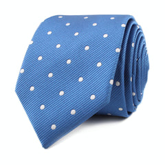 Royal Blue with White Polka Dots Skinny Tie Front Roll