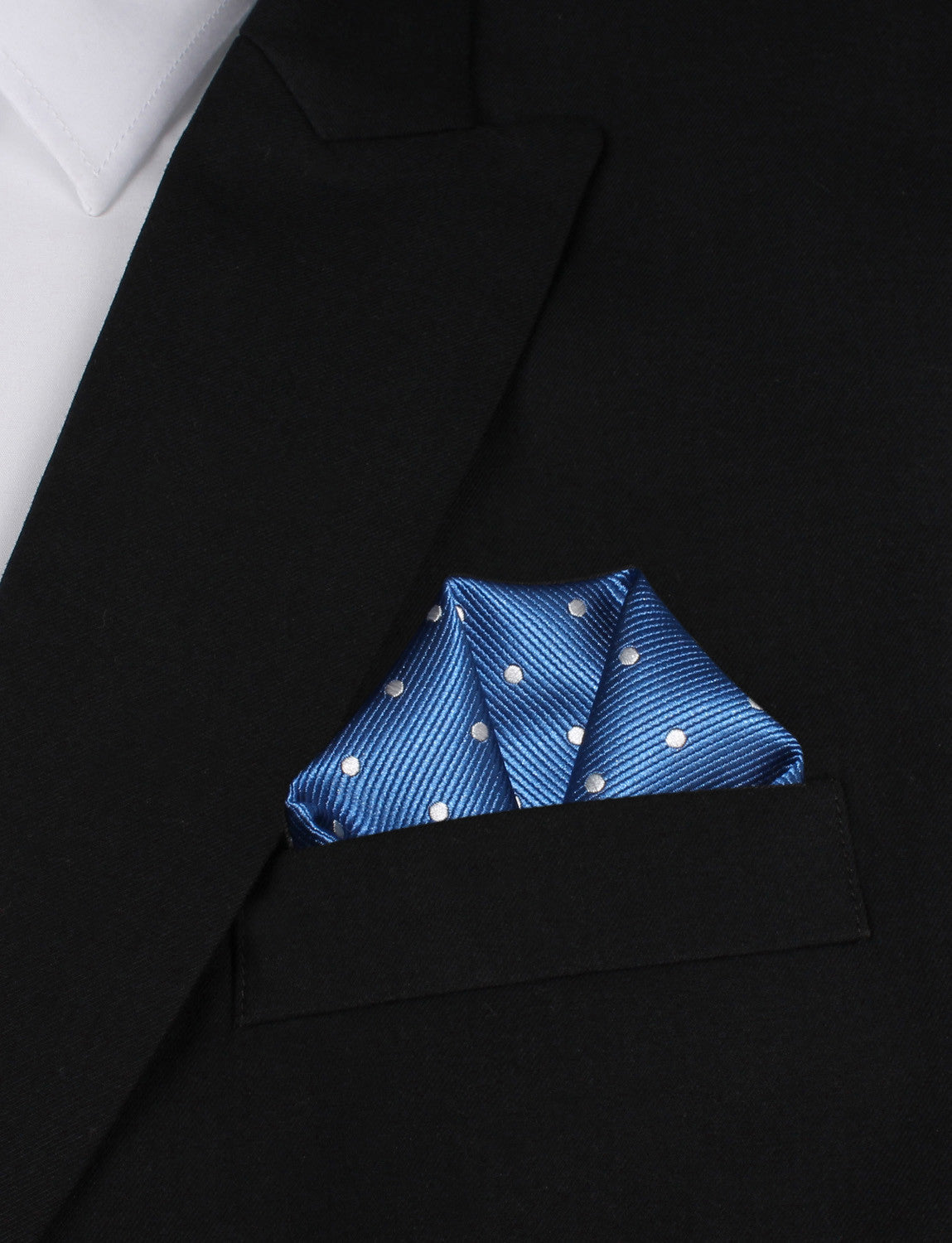Royal Blue with White Polka Dots Winged Puff Pocket Square Fold