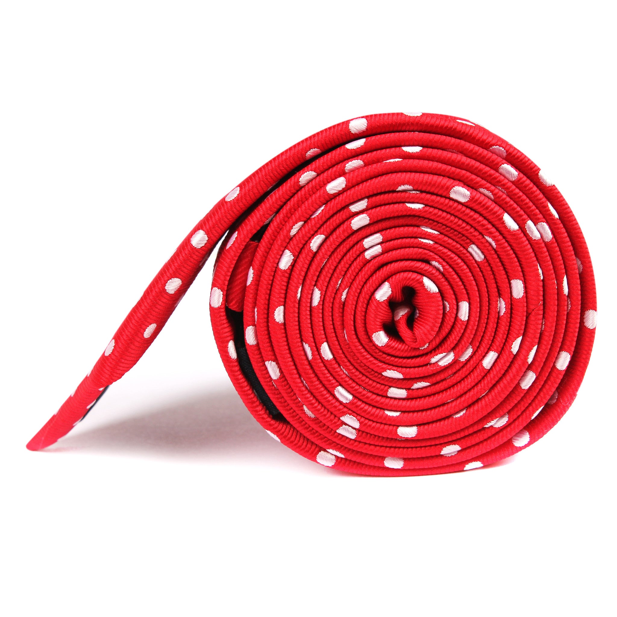 Royal Red Polka Dots Skinny Tie Side Roll
