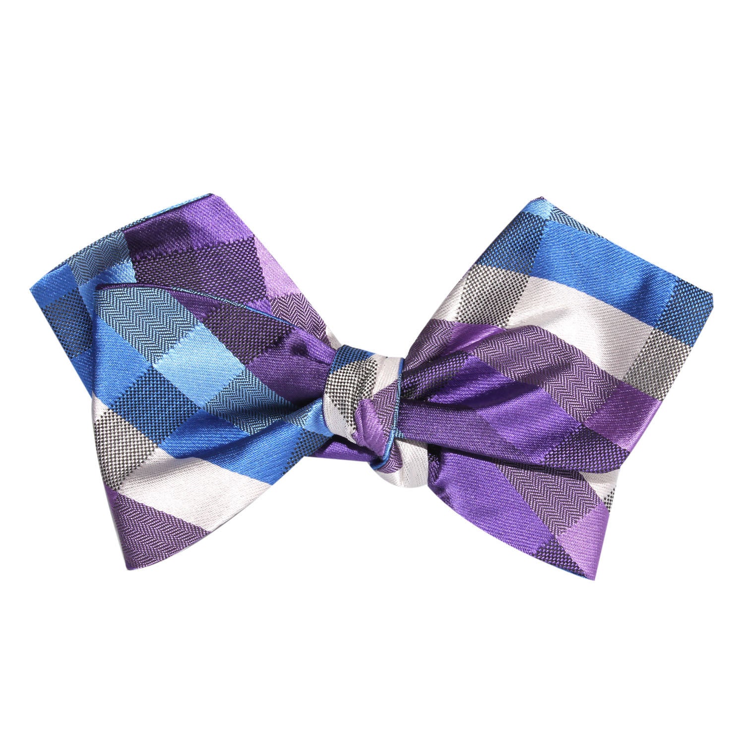 Royal Violet Checkered Self Tie Diamond Tip Bow Tie 2