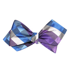 Royal Violet Checkered Self Tie Diamond Tip Bow Tie 3