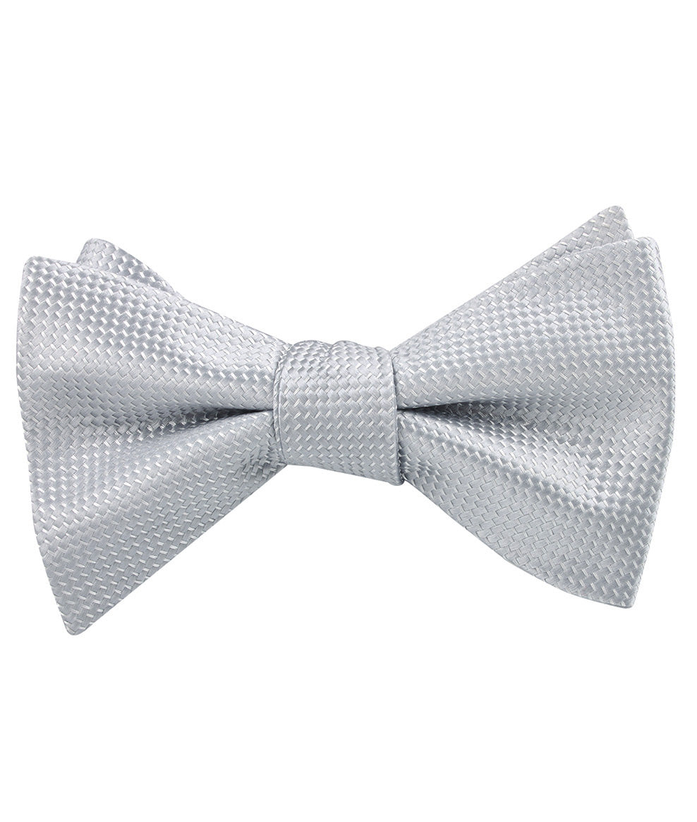 Rustic Light Gray Oxford Weave Self Tied Bow Tie