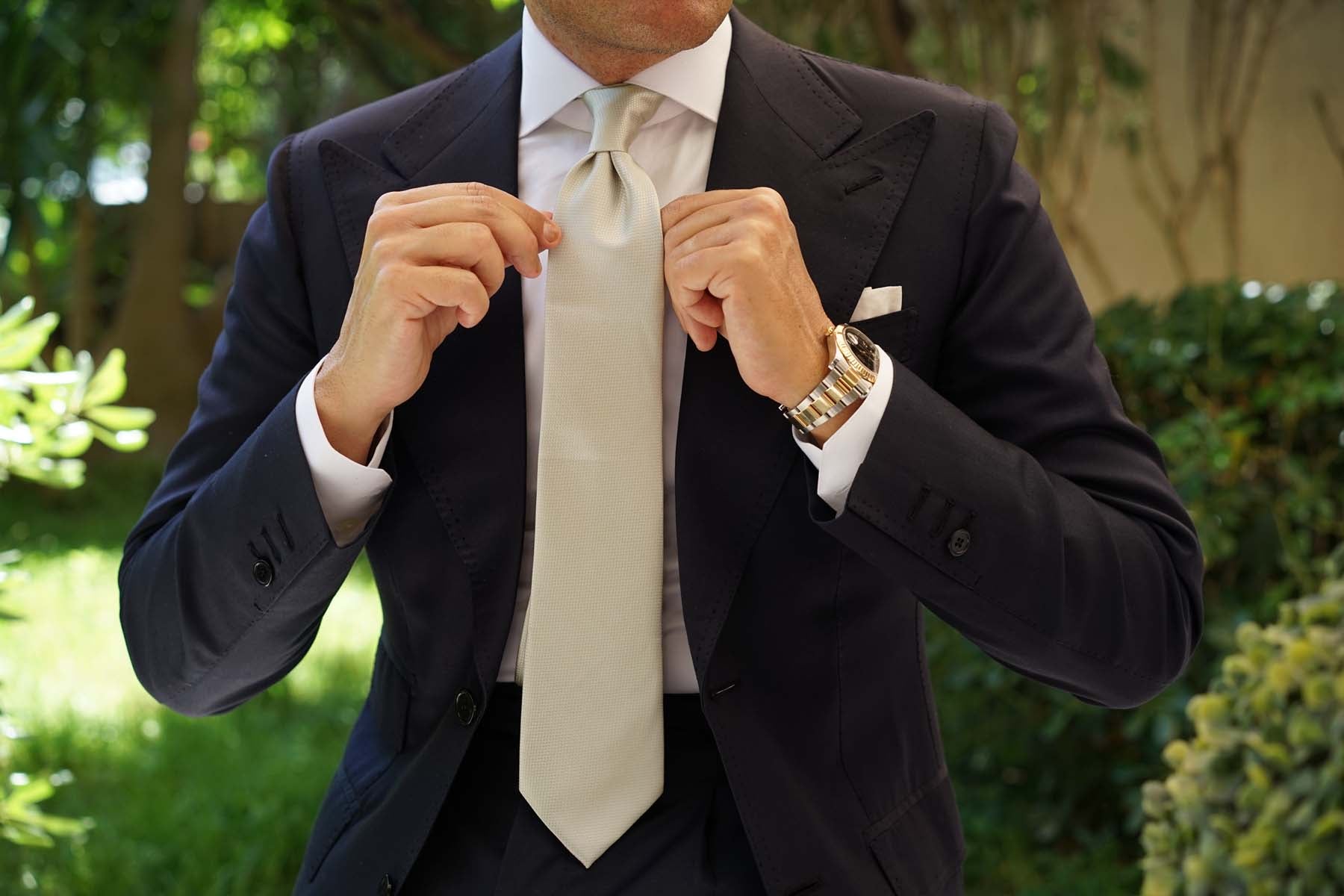 Sage Green Basket Weave Necktie | Wedding Ties for Men | OTAA