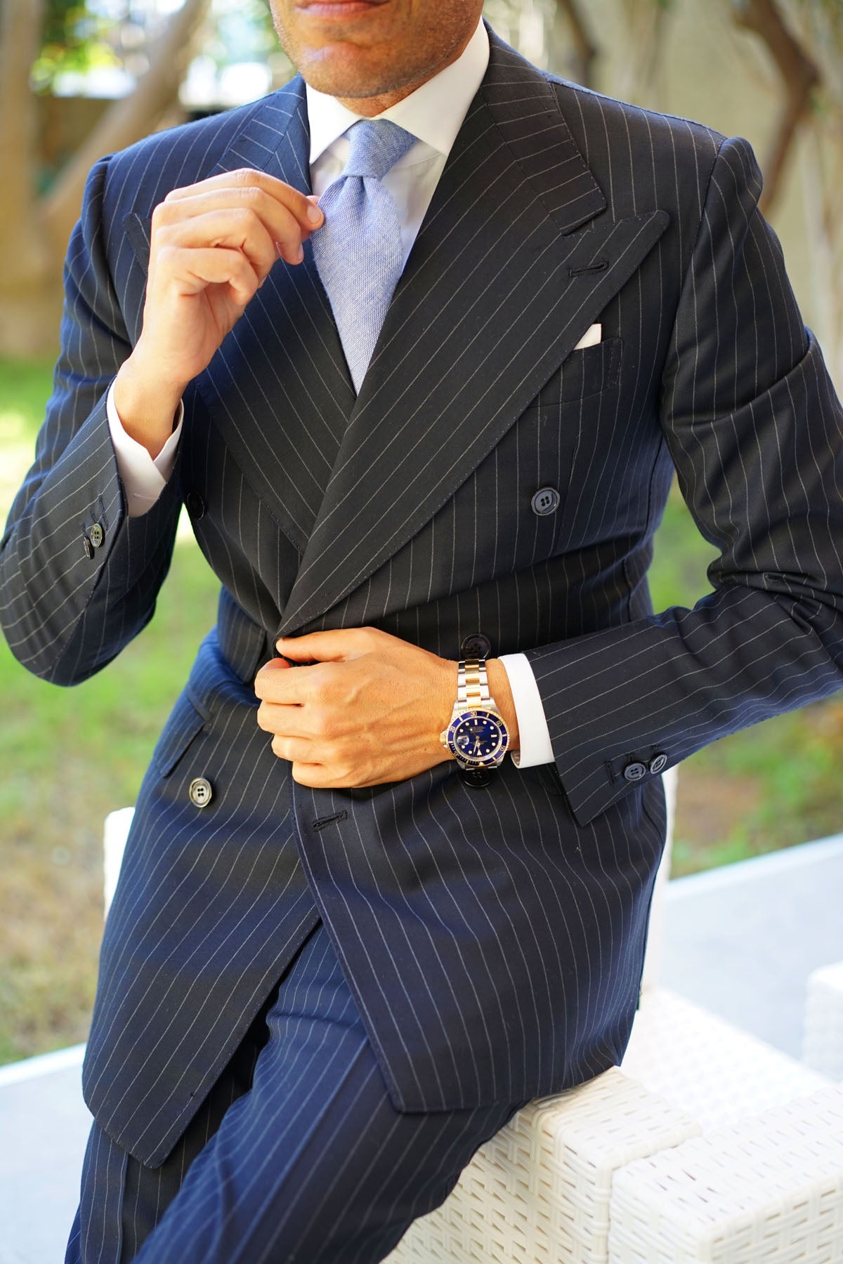 Santorini Blue Zig Zag Linen Tie | Men's Nice Tie | Wedding Neckties | OTAA