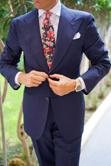 Santorini Pink Roses Necktie | Wedding Tie | Black Floral Ties for Men ...