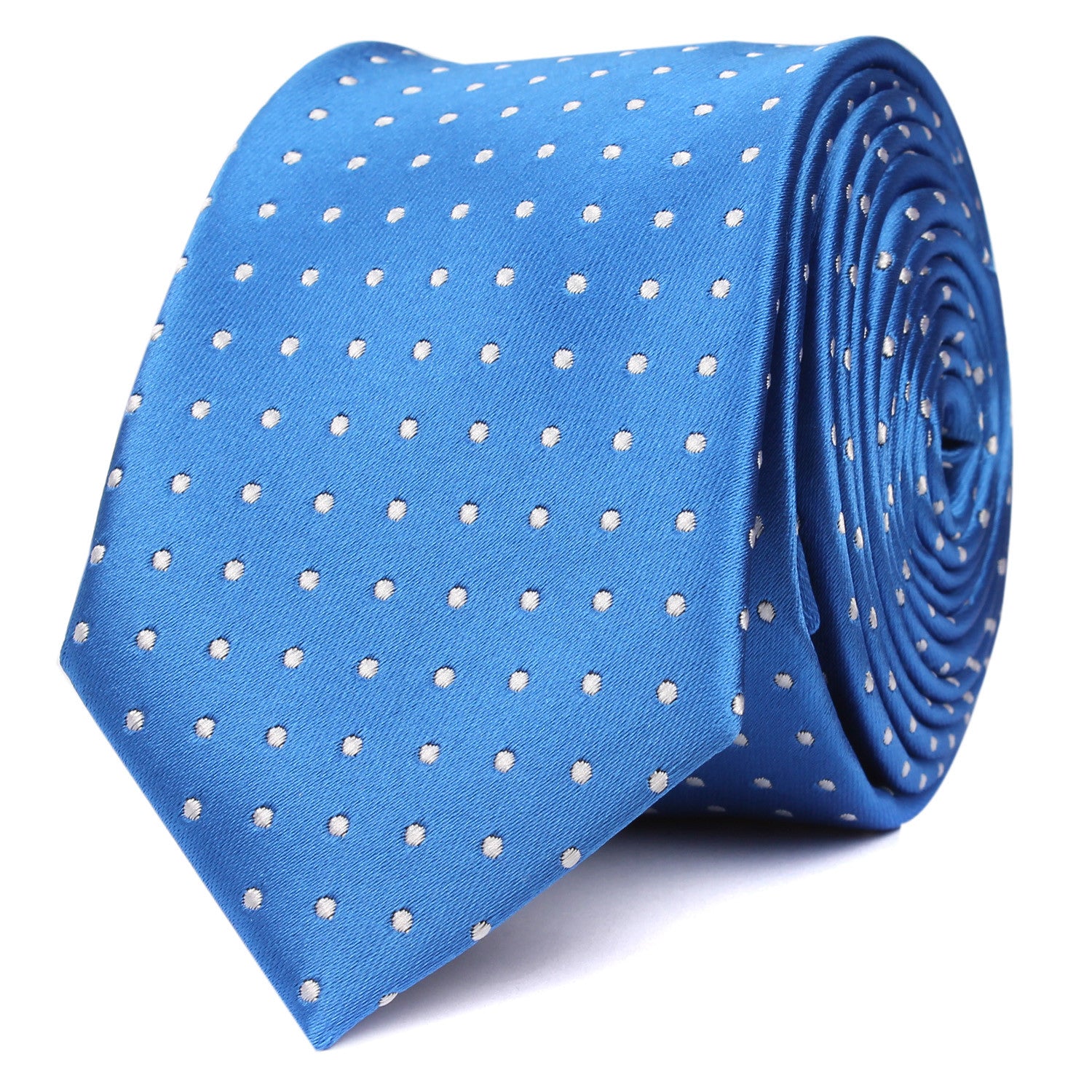 Sea Blue Skinny Tie with White Polka Dots OTAA roll