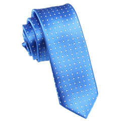 Sea Blue Skinny Tie with White Polka Dots