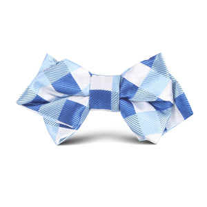 Sea and Light Blue White Checkered Kids Diamond Bow Tie