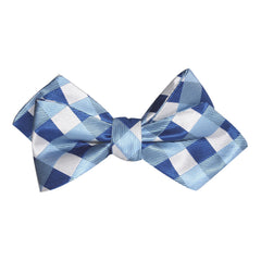 Sea and Light Blue White Checkered Self Tie Diamond Tip Bow Tie 1