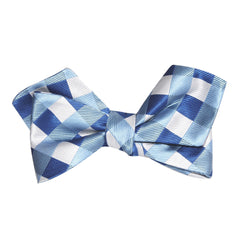 Sea and Light Blue White Checkered Self Tie Diamond Tip Bow Tie 2