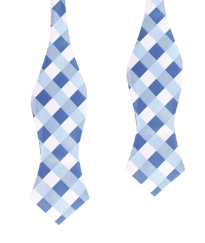 Sea and Light Blue White Checkered Self Tie Diamond Tip Bow Tie