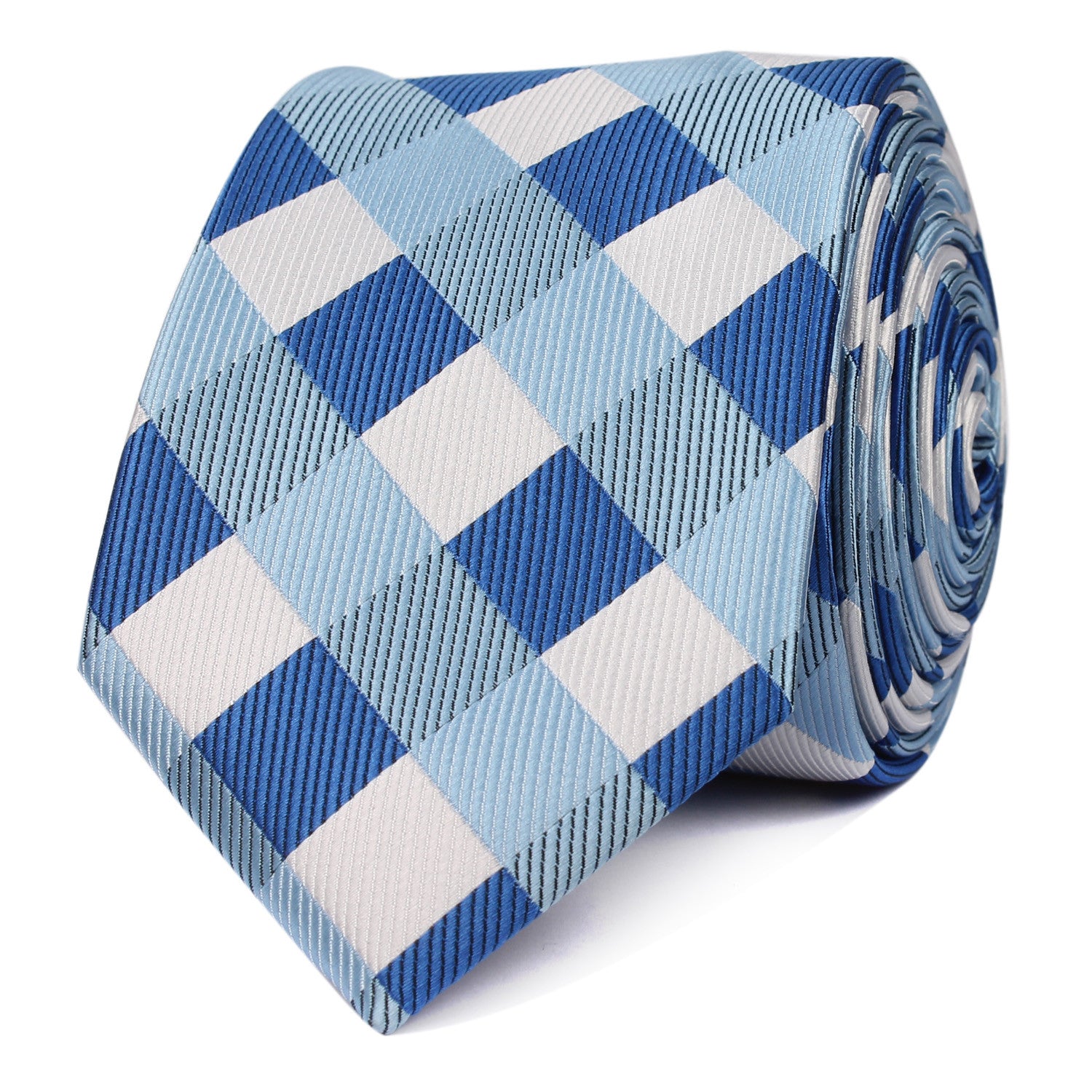 Sea and Light Blue White Checkered Skinny Tie OTAA roll