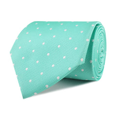 Seafoam Green with White Polka Dots Necktie Front Roll