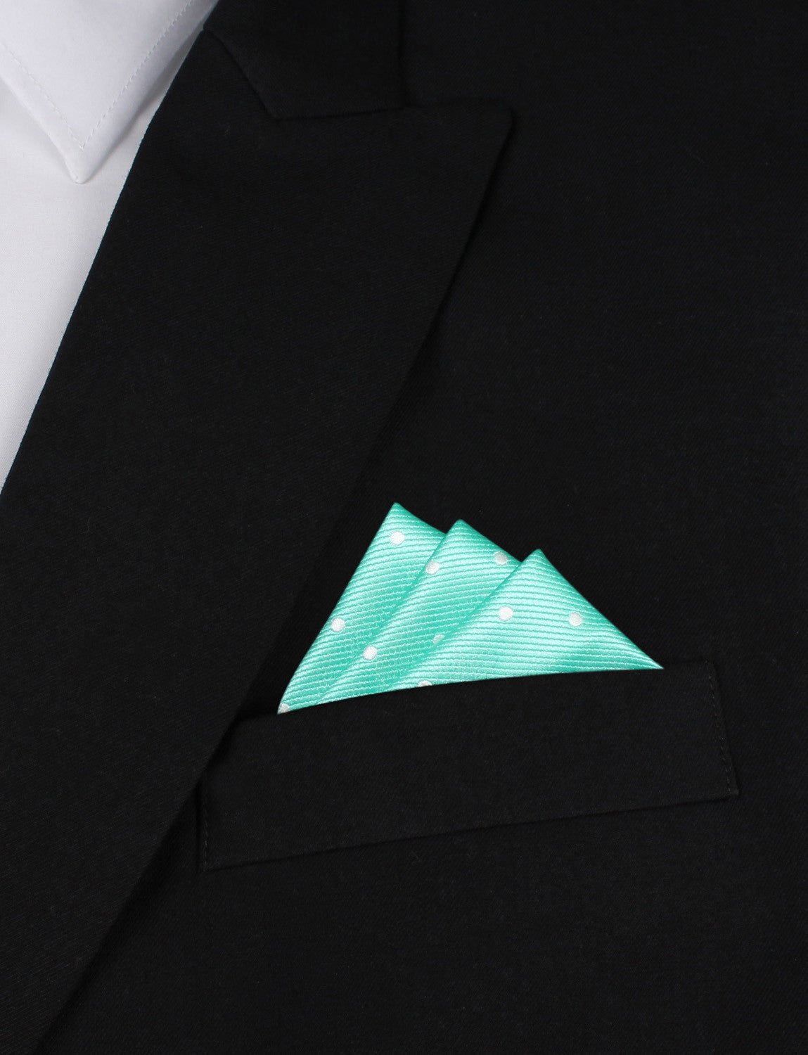 Seafoam Green with White Polka Dots Oxygen Three Point Pocket Square Fold