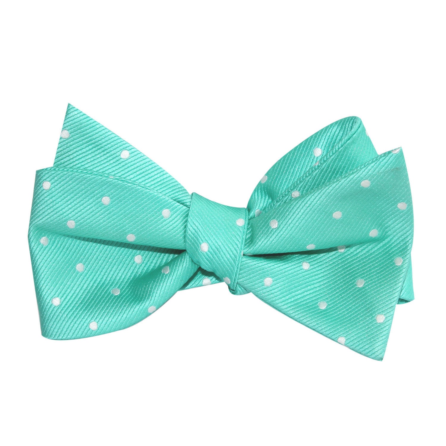 Seafoam Green with White Polka Dots Self Tie Bow Tie 1