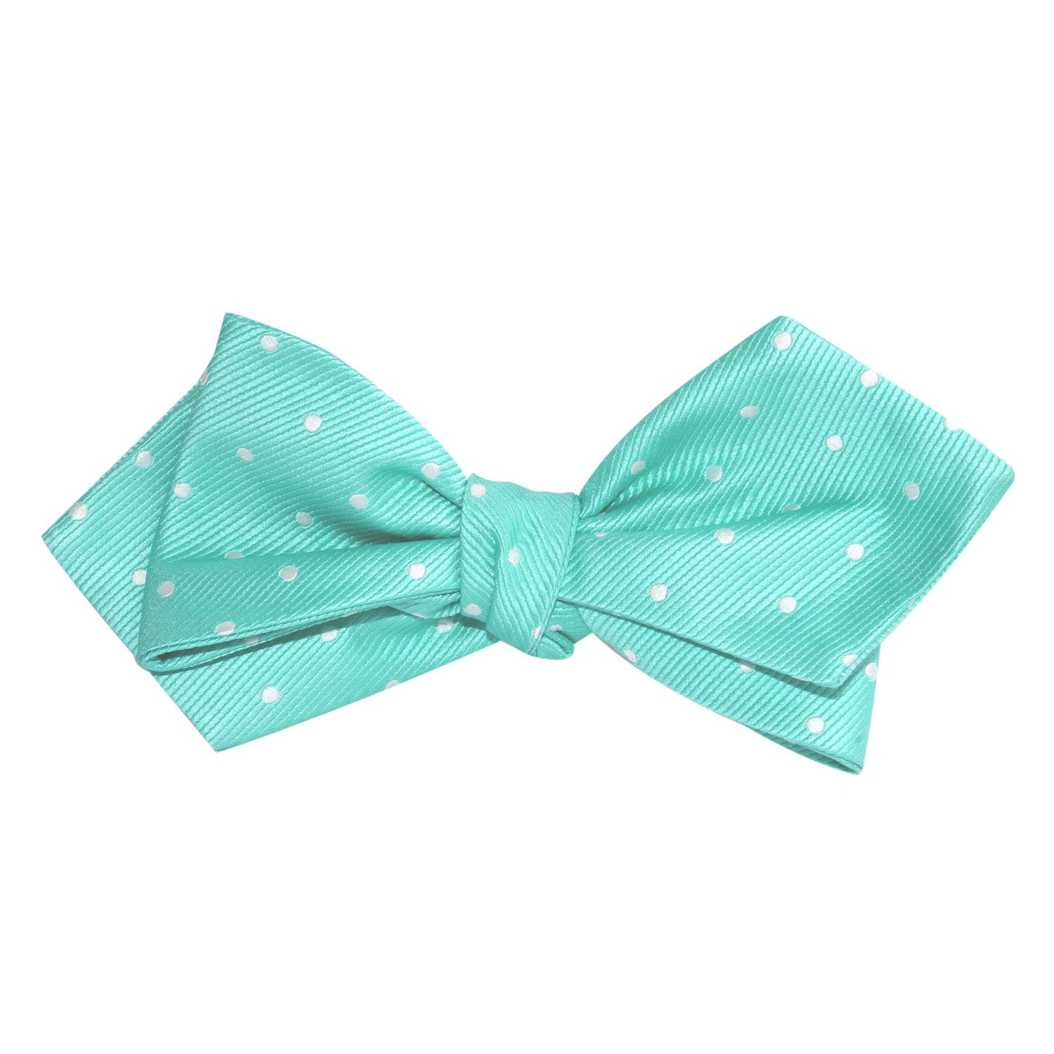 Seafoam Green with White Polka Dots Self Tie Diamond Tip Bow Tie 3
