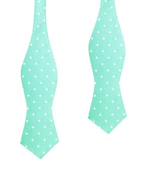 Seafoam Green with White Polka Dots Self Tie Diamond Tip Bow Tie