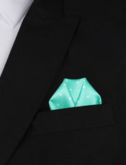 Seafoam Green with White Polka Dots Winged Puff Pocket Square Fold