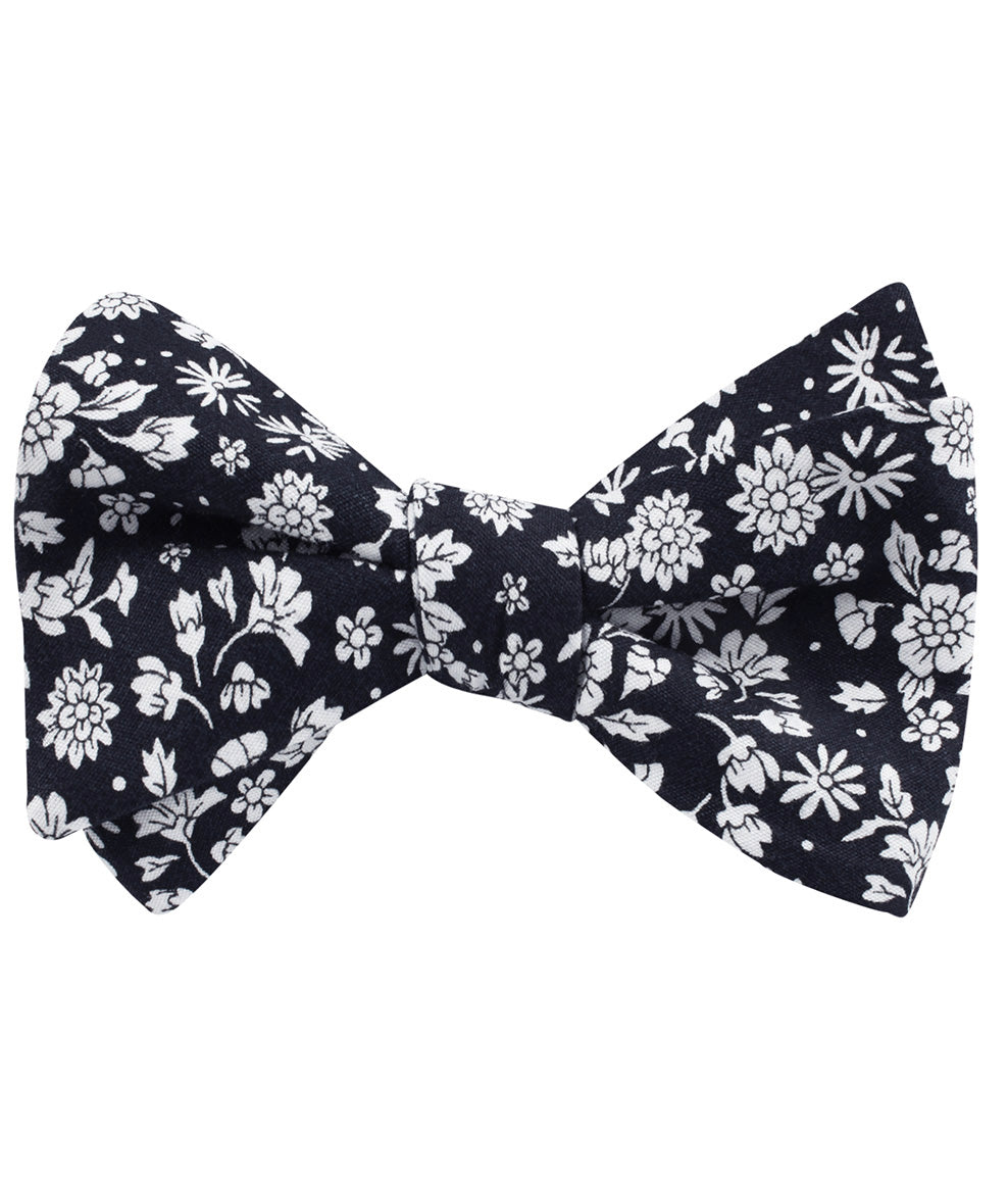 Seoul Forest Dark Navy Floral Self Bow Tie Folded Up