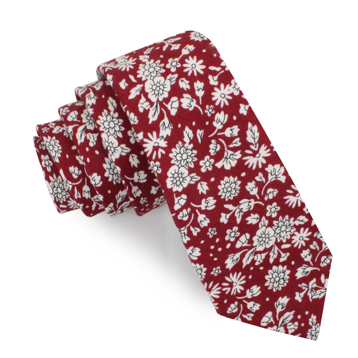 Shizuoka Merlot Red Floral Skinny Tie