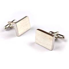 Silver Rectangle Brushed Finished Cufflinks Front OTAA