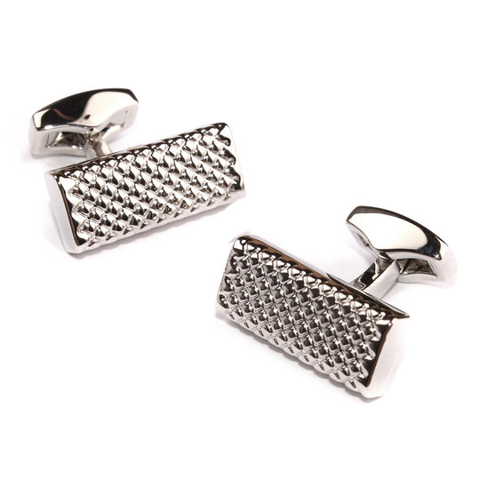 Silver Rectangle Diamond Grid Cufflinks