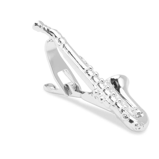 Silver Saxophone Tie Bar
